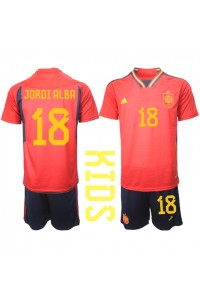 Espanja Jordi Alba #18 Jalkapallovaatteet Lasten Kotipeliasu MM-kisat 2022 Lyhythihainen (+ Lyhyet housut)